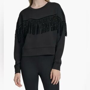 DKNY Black Stud Fringe Top M